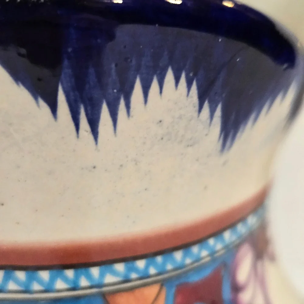Hand Painted Mexican Floral Pitcher Ceramic Vase Floral Cottagecore Farmhouse 7